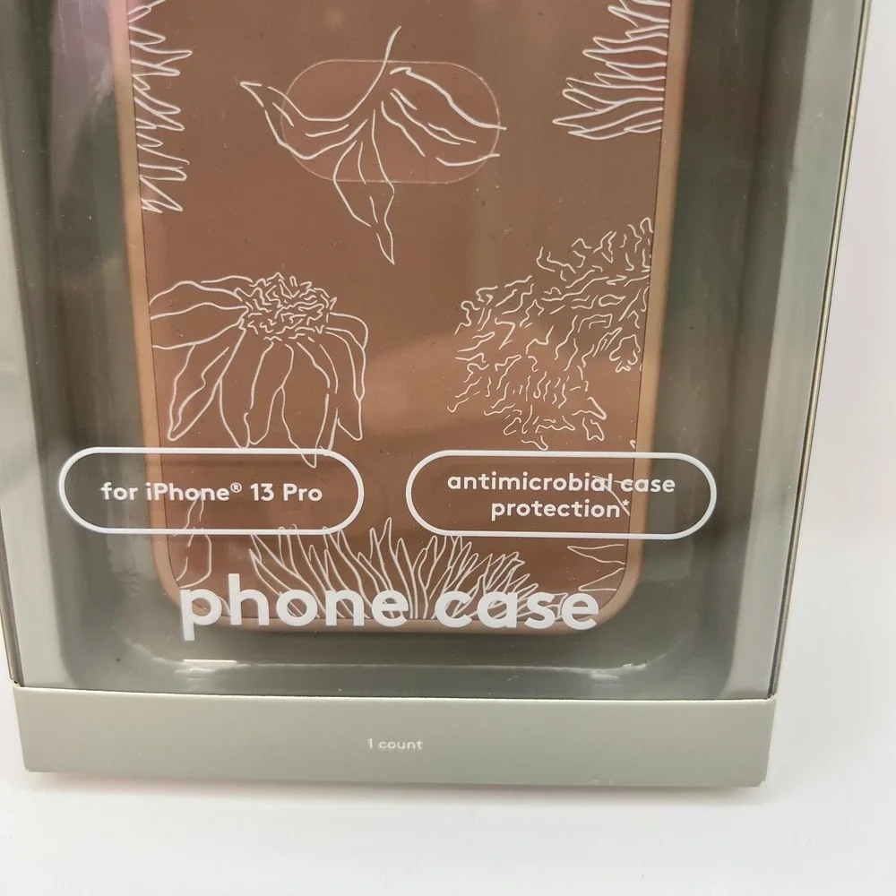 Heyday iPhone 13 Pro Case Warm Taupe Floral Hard Shell Antimicrobial Wireless